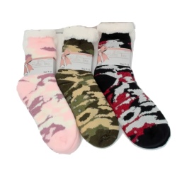 Socks Sherpa Lined w/Non-skid Grips Ass't Camo Butter Toes
