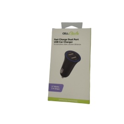 Fast Charge Dual Port USB Car Charger 17W 3.4A Cell Candy