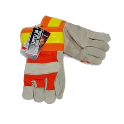 Work Gloves Fleece Lined Cowgrain Leather w/Reflector