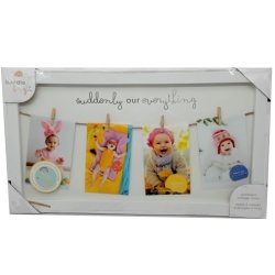 Clothespin Collage Frame 18x10" Holds 4 3.25"x5" Photos Bundle Bright"