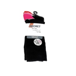 Socks Ladies 3pk. Black/Pink Secret Cotton Comfort