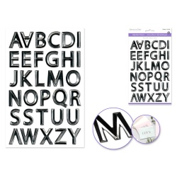 Paper Craft Sticker: 5.7x9.8" 3D Alpha PVC D) Black w/Silver Foil"