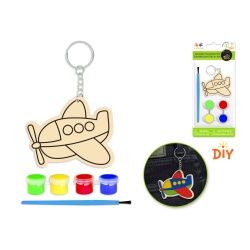 Wood Keychain Kit DIY w/4 Paint Pots+Brush B) Plane