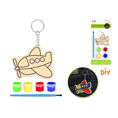 Wood Keychain Kit DIY w/4 Paint Pots+Brush B) Plane
