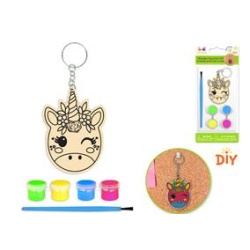 Wood Keychain Kit DIY w/4 Paint Pots+Brush C) Unicorn