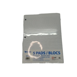 Paper Pad 5pk. Letter Size White 96 Sheets 3 Hole Punched (or $1.19ea)