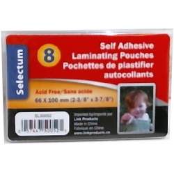 Laminating Sheets Self Adhesive 66x100mm. 8/pk.