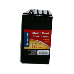 Memo Book 3x5 Topcoil Black 320 Ruled Pgs. Plastic Cover"
