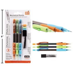 Pencils mechanical 3-Pc w/ Leads Set 0.7mm, b/c (HZ) Office Works