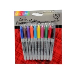 Permanent Markers 10pk. Ass't Colors Fine Tip Precision