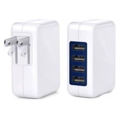 4 Port USB Wall Charger - ETL Certified - 3A Fast Charger w/Smart Chip assorted colours