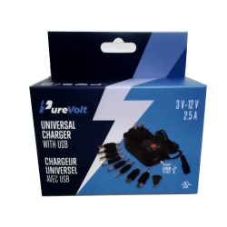 Universal Charger w/USB 2.5A 3V-12V Purevolt