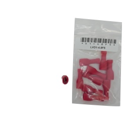 Fully Insulated Female Disconnect Crimp Terminal Stud Size: 0.5 X 4.75 / 0.020 X 0.187-Red Bag of 10