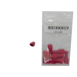 Fully Insulated Female Disconnect Crimp Terminal Stud Size: 0.8 X 4.75 / 0.032 X 0.187-Red Bag of 10
