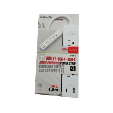 Power bar with surge protector 4 outlet USB-A Type-C® with 5 foot cord
