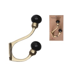 Iron Hook With Ceramic Black Knob Gold 1.25 X 3.25 X 5