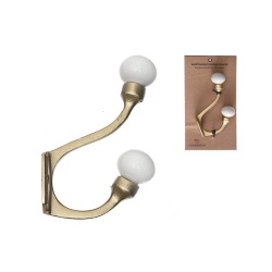 Iron Hook With Ceramic Ivory Knob Gold 1.25 X 3.25 X 5