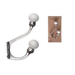 Iron Hook With Ceramic Ivory Knob Nickel 1.25 X 3.25 X 5