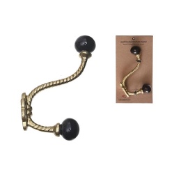 Iron Twist Hook With Ceramic Black Knob Gold 1.25 X 4 X 5.5