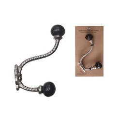 Iron Twist Hook With Ceramic Black Knob Nickel 1.25 X 4 X 5.5