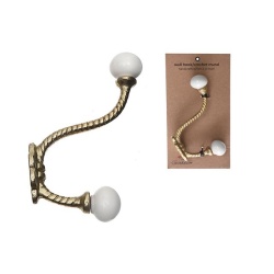 Iron Twist Hook With Ceramic Ivory Knob Gold 1.25 X 4 X 5.5