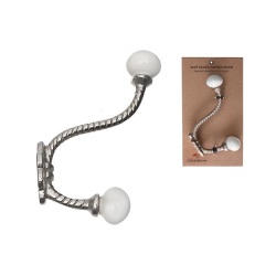 Iron Twist Hook With Ceramic Ivory Knob Nickel 1.25 X 4 X 5.5