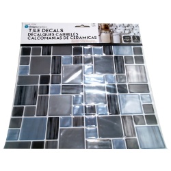 Wall Decal Multi Square Gloss Tile Grey/Blue Mottled 10 x 10" iDesign"