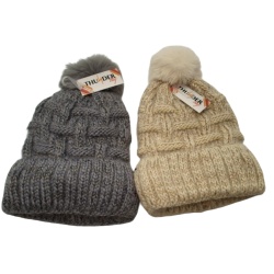 Ladies Insulated Hat w/Fur And Pom Assorted - each sold individually