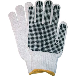 Glove knitted cotton blk dots yellow doz M