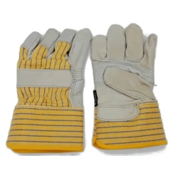 Work Gloves Cowhide Patch Fleece Lined Large Cream/yellow/blue
