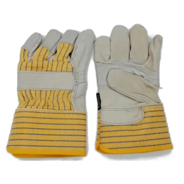 Work Gloves Cowhide Patch Fleece Lined Large Cream/yellow/blue
