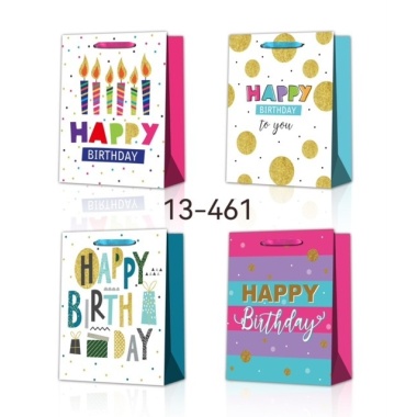 Gift Bags X-large Glitter Happy Birthday 4 Asstd 16.5x12x5 Inch