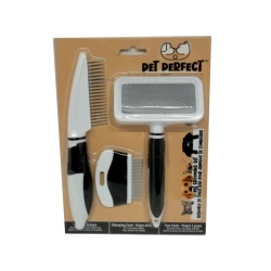Pet Grooming Set 3pc. Brush, Detangling Comb & Flea Comb Pet Perfect