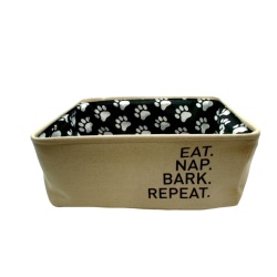 Pet Storage Bin 17 x 13" x 8" Natural Linen Eat. Nap. Bark. Repeat. Winifred & Lily"