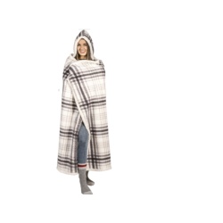 Printed hooded throw with reversible sherpa 48x65 inch grey plaid