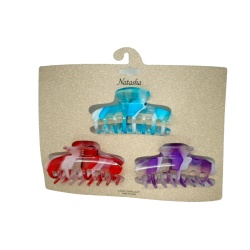Hair Clips 3pk. Translucent 2 Tone Blue/Red/Purple Natasha