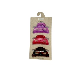 Hair Clips 3pk. Translucent Lilac/pink/brown Natasha