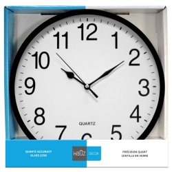 Hauz | Round 10 wall clock with white background and black borders"