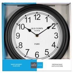 Hauz | Round 12 wall clock with large black borders and white background"