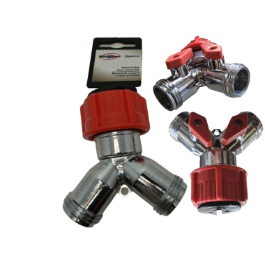 Hose Splitter Metal 2-Way Shut Off Rain Wave