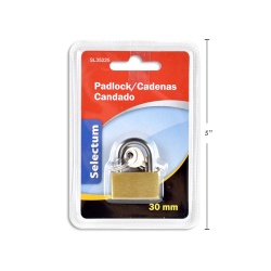 PADLOCK 30MM BRASS W/ 3 KEYS DOUBLE BLISTERED