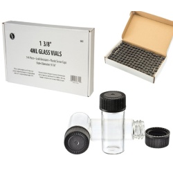 Glass Vial 1-3/8 w/Black Cap Or 12/$3.49"