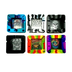 Ashtray Silicone w/Glass 4.5 Square Assorted"