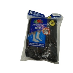 Crew Socks Men's 6pk. Black Size 12-16 Fruit Of The Loom