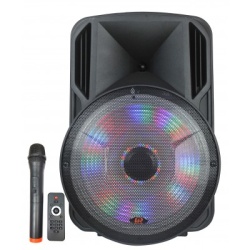 Powered Speaker 15 inch battery powered with FM bluetooth LED lights mic & remote