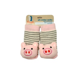 3D Rattler Baby Socks Pig Full Cushioned 0-12 Months IQ Kids (Or 3/$9.99)