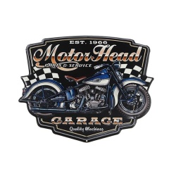 EMBOSSED METAL WALL SIGN - MOTOR HEAD GARAGE 13.80 × 0.20 × 15.75 in