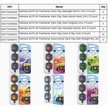 Febreze Car Air Freshener 35 Display With 6 Assorted Scents - Each Sold Individually