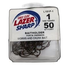 Baitholder Hook Size 1 50pk. Worms & Chunk Bait Eagle Claw Lazer Sharp