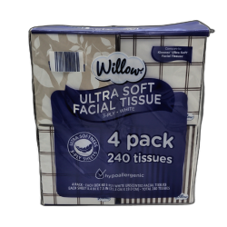 Ultra Soft Facial Tissue 4pk. X 60 Tissues 240 Total 3 Ply Willow